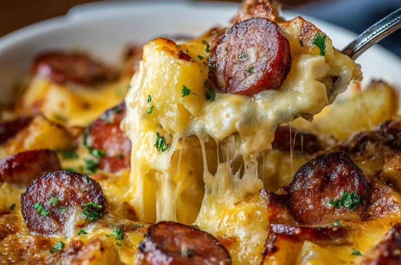 Delicious Kielbasa Casserole with cheesy potatoes and sausage