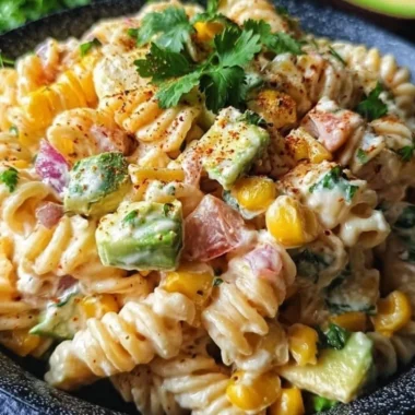 Delicious Mexican street corn salad pasta served in a bowl