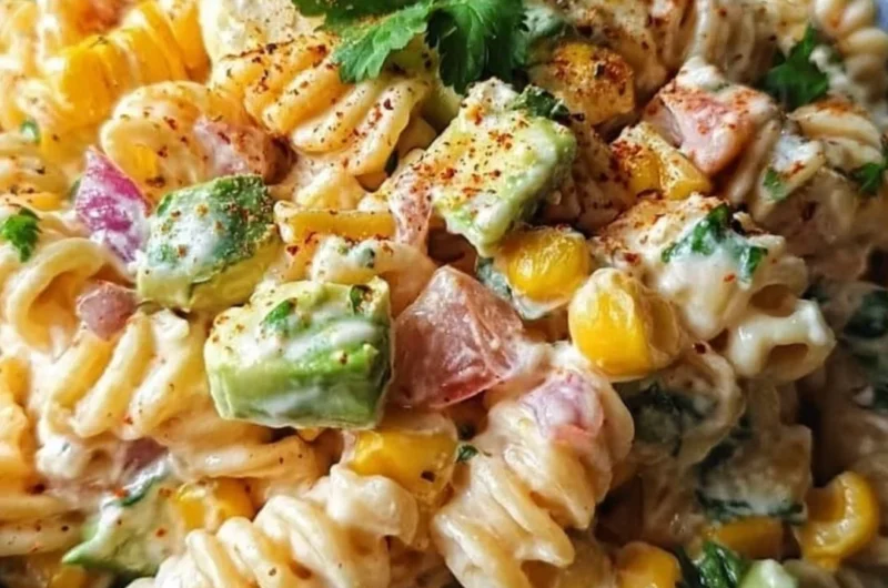 Delicious Mexican street corn salad pasta served in a bowl
