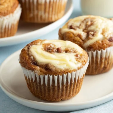 Moist banana cream cheese muffins with a golden brown top