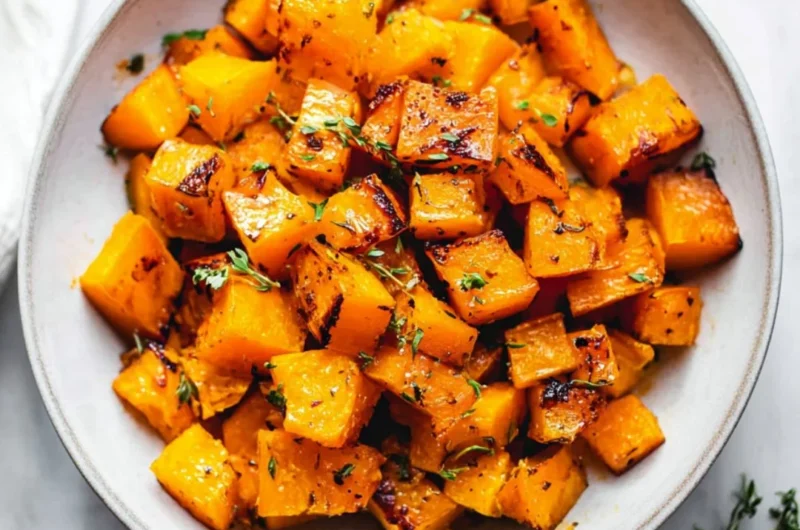 Delicious roasted butternut squash served in a bowl with herbs
