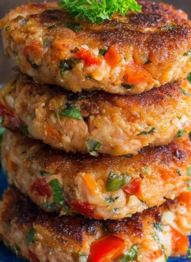 Homemade salmon patties served with a side of fresh salad.