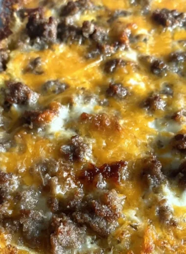 Sausage Hashbrown Breakfast Casserole served in a baking dish