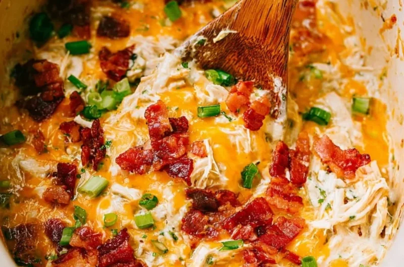 Slow Cooker Crack Chicken recipe in a bowl with toppings