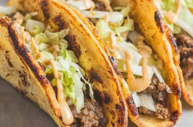 Delicious Smash Burger Tacos with beef patty and fresh toppings in a tortilla