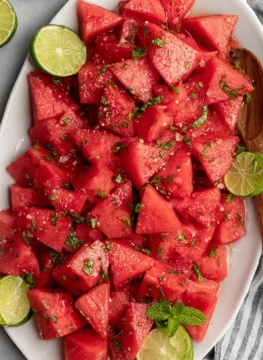 Refreshing Watermelon Mojito Salad with mint and lime for summer meals