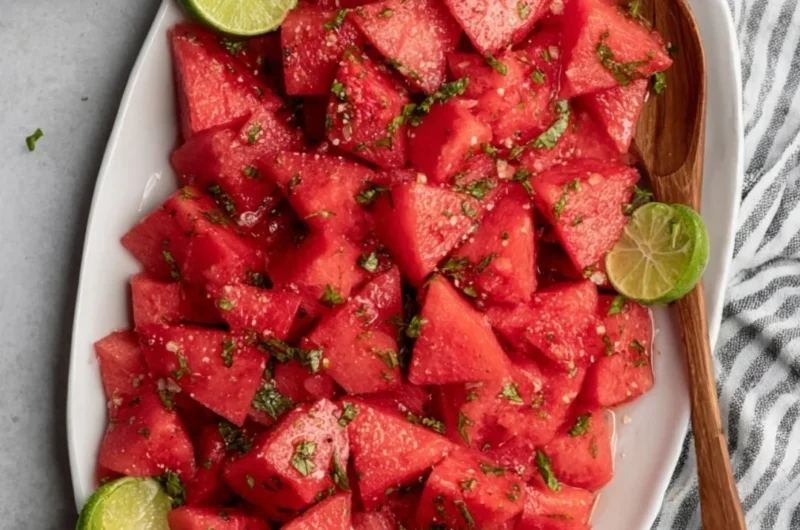Refreshing Watermelon Mojito Salad with mint and lime for summer meals