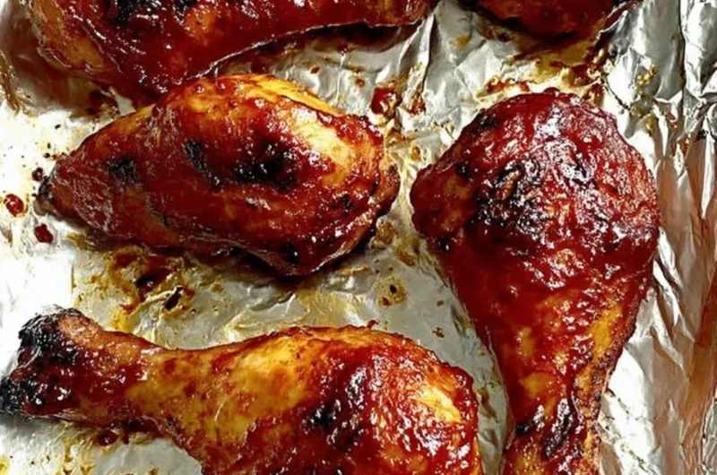 Baked BBQ chicken drumsticks served on a grill platter