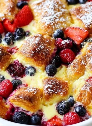 Delicious berry croissant bake made with fresh berries and flaky pastry
