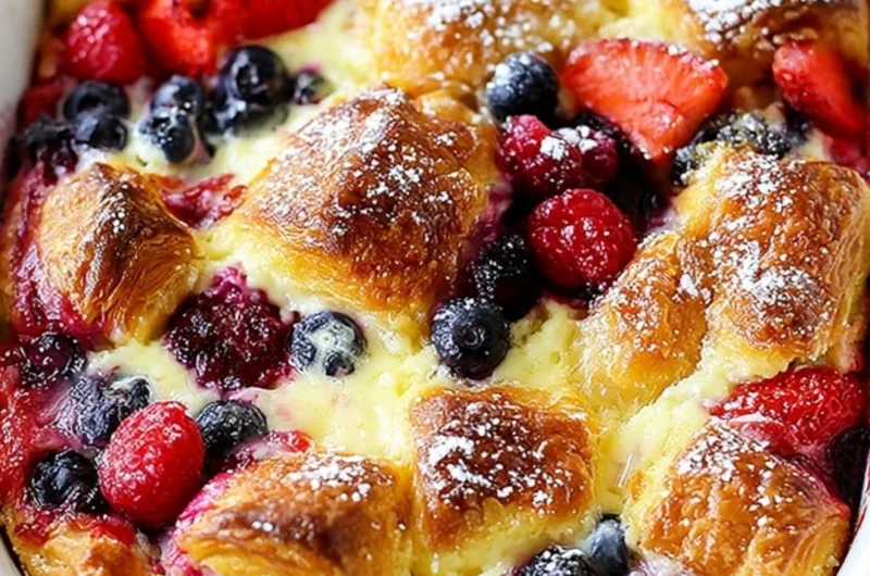 Delicious berry croissant bake made with fresh berries and flaky pastry