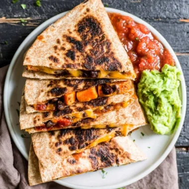 Black Bean Sweet Potato Quesadilla with vibrant colors and ingredients.