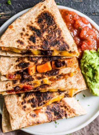 Black Bean Sweet Potato Quesadilla with vibrant colors and ingredients.