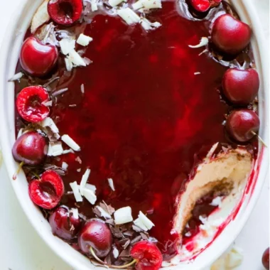 Delicious Cherry Tiramisu dessert layered with cherries and mascarpone cream