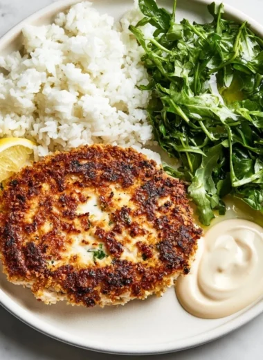 Homemade chicken patties served with dipping sauce