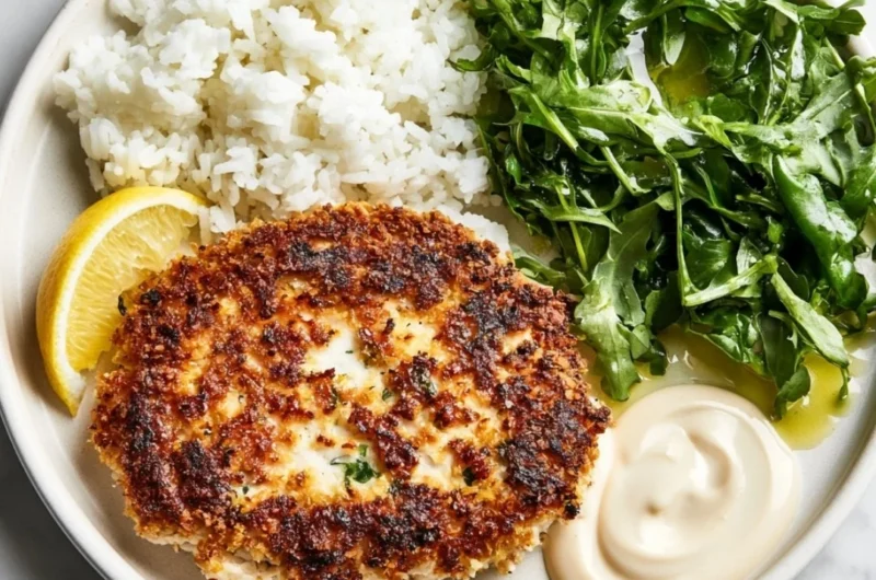 Homemade chicken patties served with dipping sauce