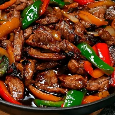 Delicious Chinese pepper steak with onions served in a bowl
