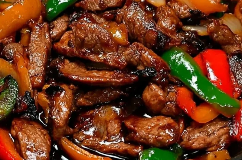 Delicious Chinese pepper steak with onions served in a bowl