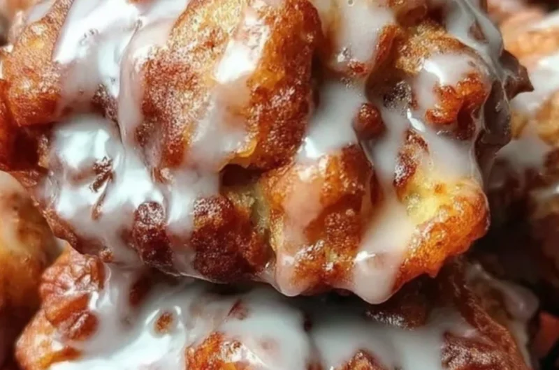 Delicious cinnamon apple fritters sprinkled with powdered sugar