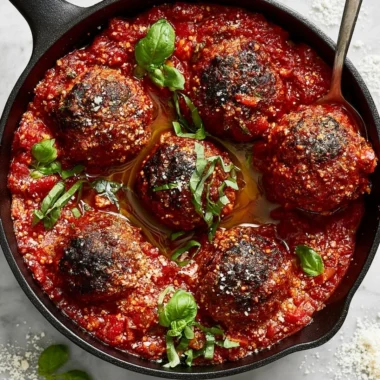 Delicious classic meatballs served with marinara sauce on a plate