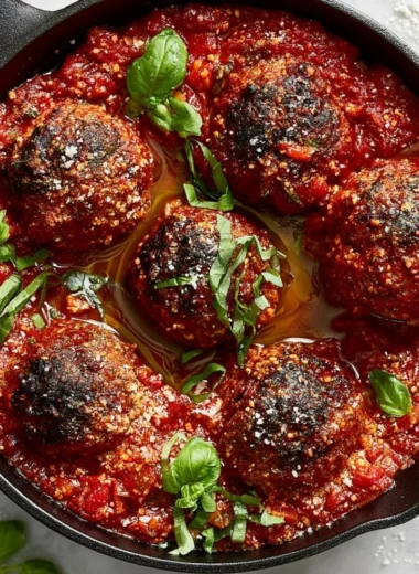 Delicious classic meatballs served with marinara sauce on a plate