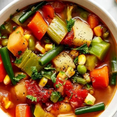 Bowl of easy homemade vegetable soup with fresh vegetables.