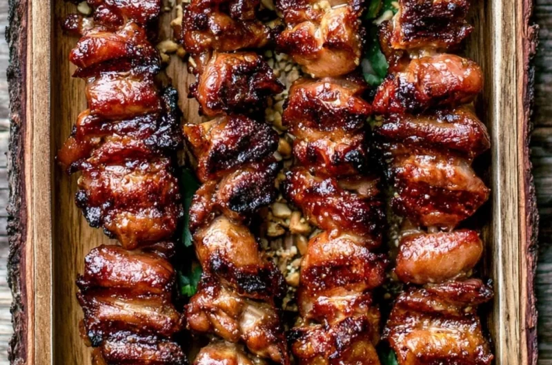 Grilled Thai coconut chicken skewers on a serving platter