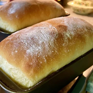 Freshly baked homemade white bread loaf on a wooden cutting board.