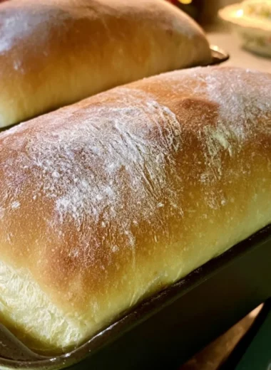 Freshly baked homemade white bread loaf on a wooden cutting board.