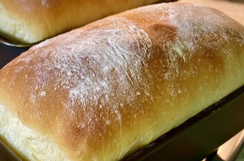 Freshly baked homemade white bread loaf on a wooden cutting board.
