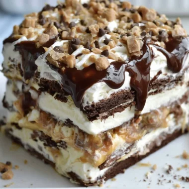 Delicious ice cream sandwich cake with layers of ice cream and cookies