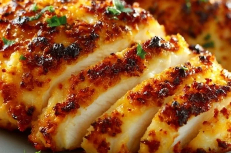Juicy melt-in-your-mouth chicken breast dish garnished with herbs and spices.