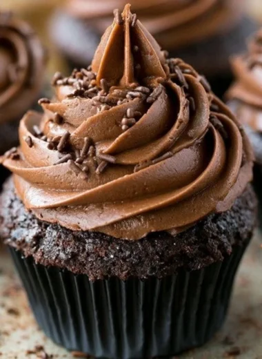 A batch of moist chocolate cupcakes topped with creamy frosting.