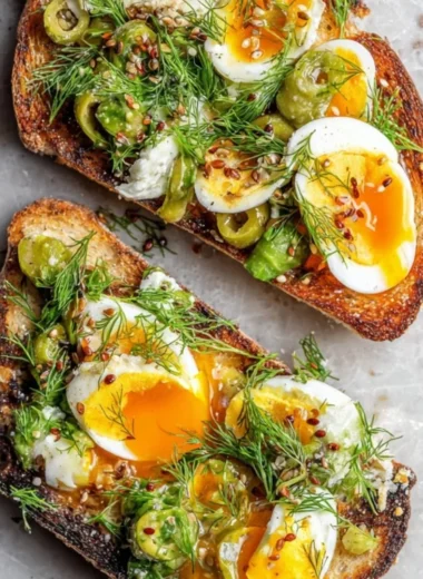 Deliciously prepared egg salad toast topped with fresh herbs and spices