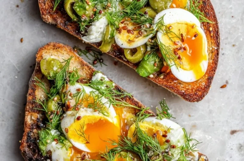 Deliciously prepared egg salad toast topped with fresh herbs and spices
