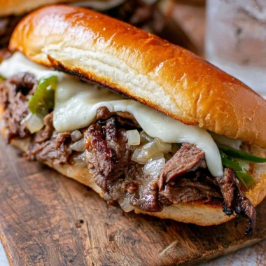 Delicious Philly Cheesesteak Sandwich loaded with beef and cheese