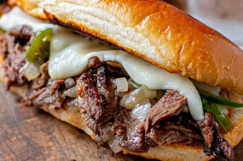Delicious Philly Cheesesteak Sandwich loaded with beef and cheese