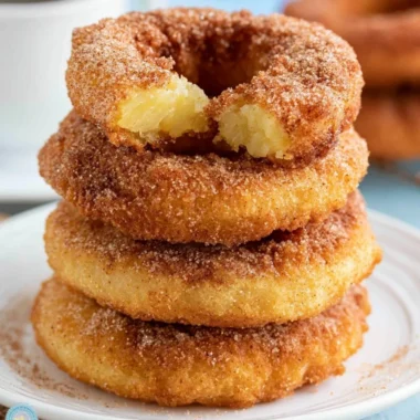 Crispy Pineapple Fritter Rings served on a plate with a dipping sauce