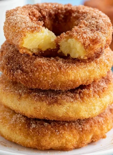 Crispy Pineapple Fritter Rings served on a plate with a dipping sauce