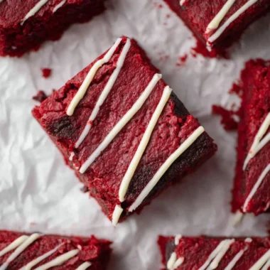 Delicious Red Velvet Brownies topped with cream cheese frosting