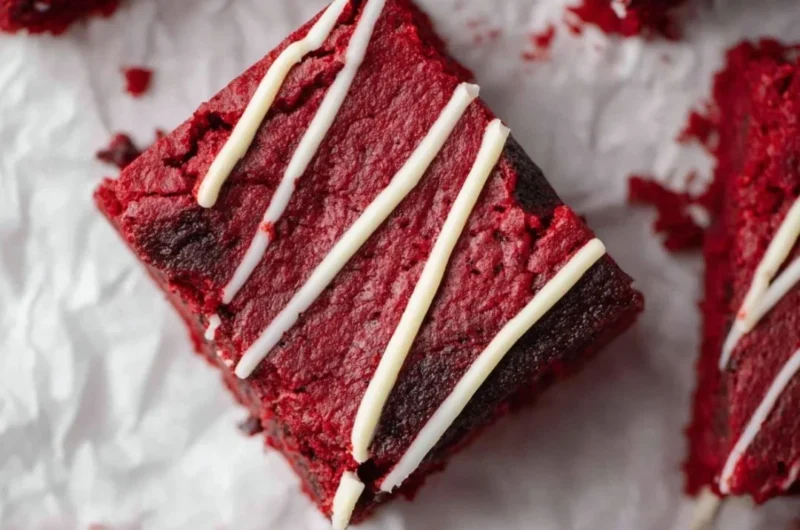 Delicious Red Velvet Brownies topped with cream cheese frosting