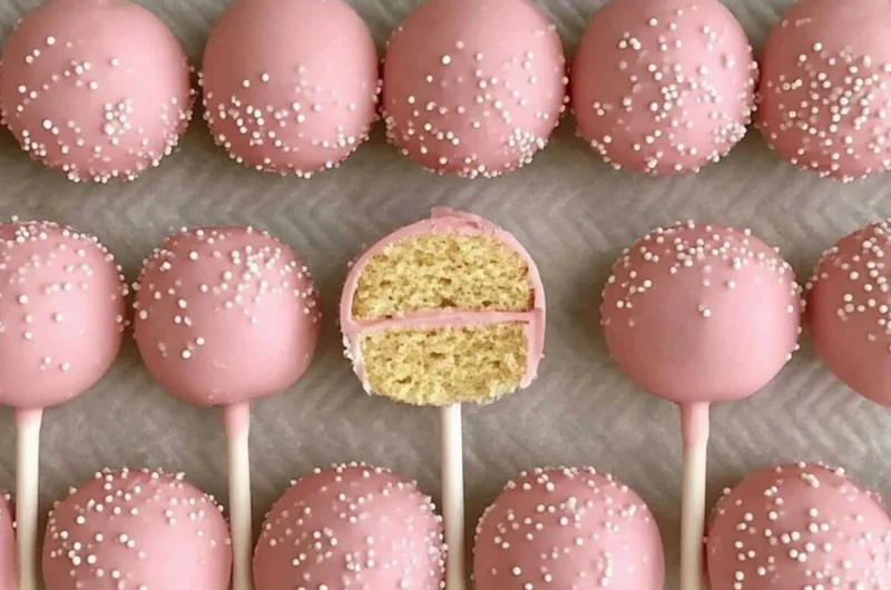 Starbucks copycat birthday cake pops with colorful sprinkles and frosting.