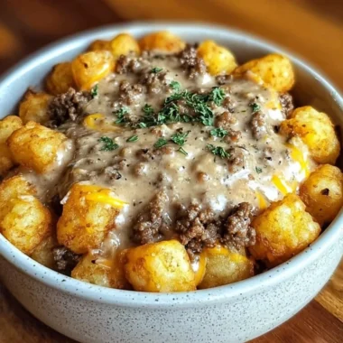 Tater Tot Breakfast Bowl with Sausage Gravy, a delicious brunch dish