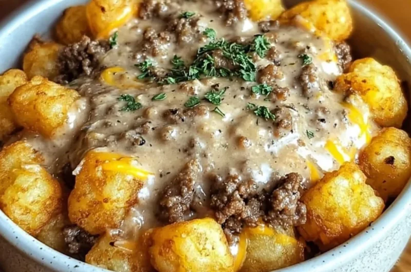 Tater Tot Breakfast Bowl with Sausage Gravy, a delicious brunch dish