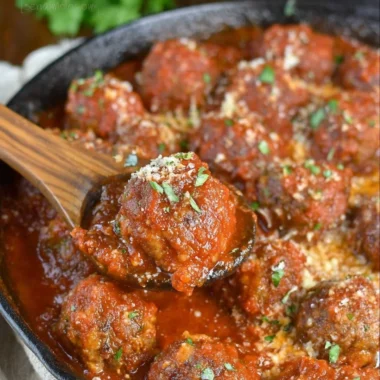 Homemade Italian meatballs cooked in marinara sauce.