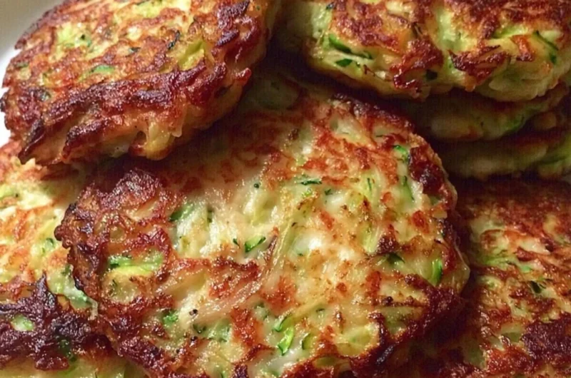 Delicious homemade zucchini patties served on a plate with fresh herbs.