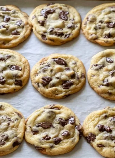 Freshly baked chocolate chip cookies with melted chocolate chunks