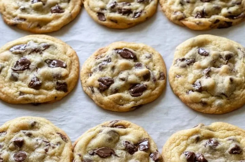 Freshly baked chocolate chip cookies with melted chocolate chunks