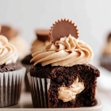 Delicious dark chocolate cupcakes with peanut butter marshmallow fluff topping