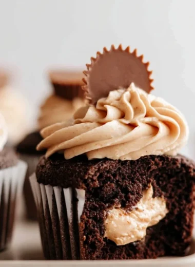 Delicious dark chocolate cupcakes with peanut butter marshmallow fluff topping