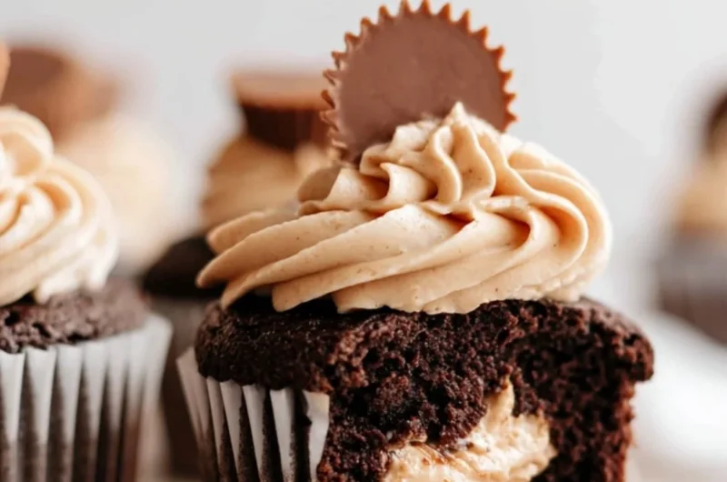 Delicious dark chocolate cupcakes with peanut butter marshmallow fluff topping